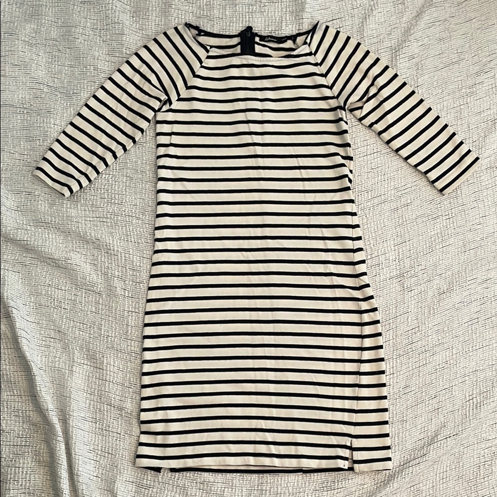 Reitmans Navy and White Striped Long Sleeve Dress